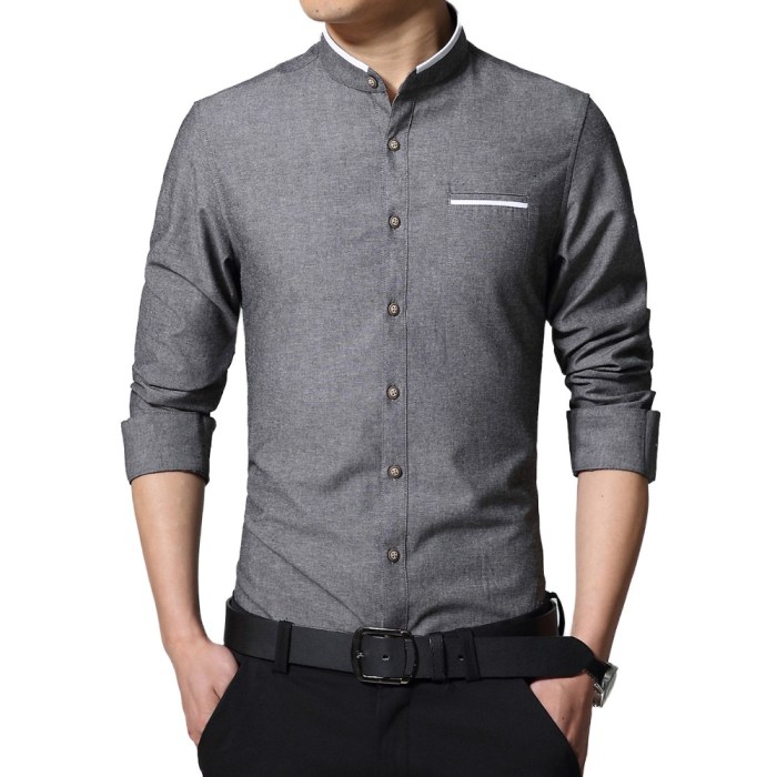 Banded collar dress shirt men